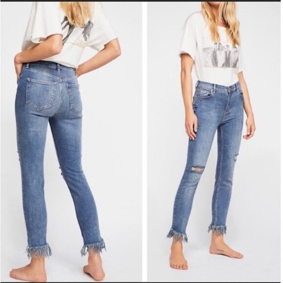 Free People We the Free Great Heights distressed frayed jeans 24 - Picture 1 of 9